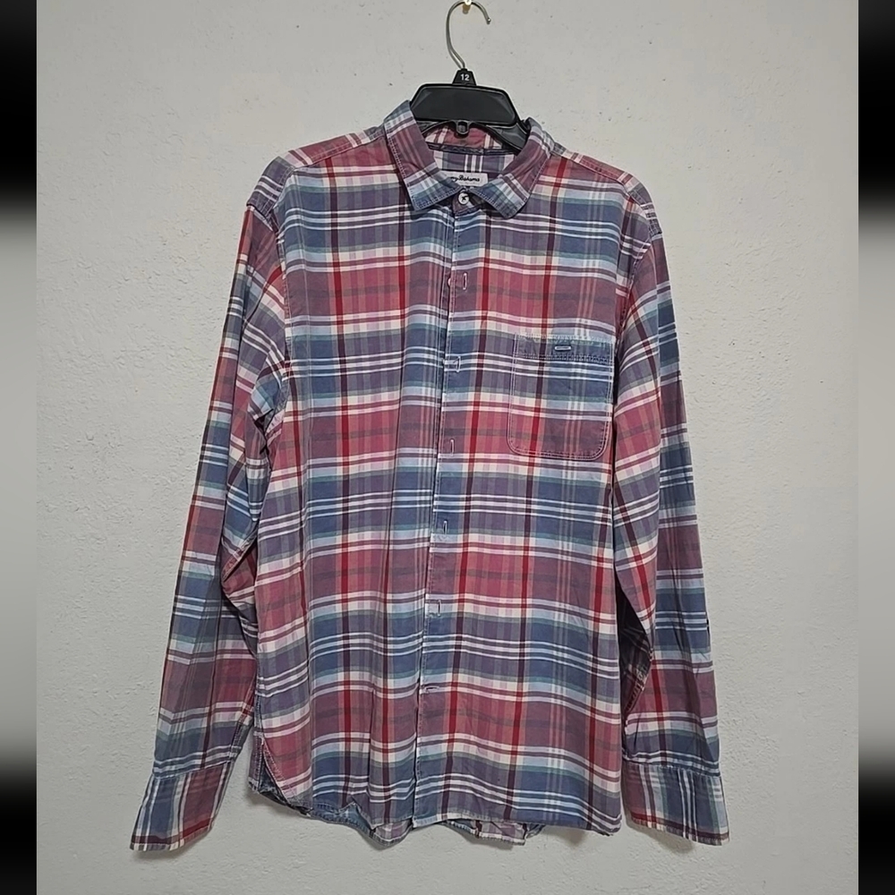 Tommy Bahama Relax Men’s Large Plaid Button Down Shirt Cotton-Tencel Denim